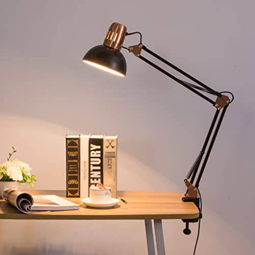 SXYSXYSXY Klemmleuchte Architektenlampe Amerikanischen Schreibtischlampe Arbeitslampe Verlängern Gelenkarm Verstellbare Klemmbare Tischlampe Büro Leselampe Metall Arbeitsplatzleuchte E27,Schwarz
