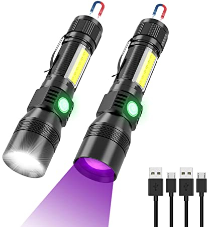 Linterna UV recargable, linterna táctica UV 3 en 1, linterna LED magnética con clip de bolsillo, 7 modos, zoomable, IPX6, linterna de alto lúmenes para detección de ropa de mascotas/emergencia/camping