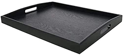 Dudoplatz Großes rechteckiges Serviertablett aus Holz mit großem Griff aus schwarzem Holz (45x35 cm)
