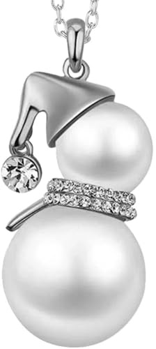 Yowablo Große Perle Schneemann Anhänger Pullover Kette Gold Silber Lange Halskette Weihnachten Lange Halskette Damen Bekleidungszubehör Ketten Halterung