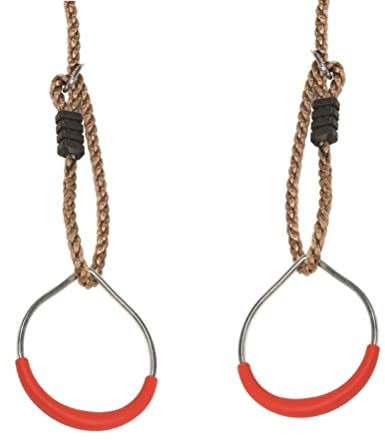 Gymnastik-Ringe/Turnringe aus Metall mit einstellbaren Seilen (rot, Turnringe Metall)