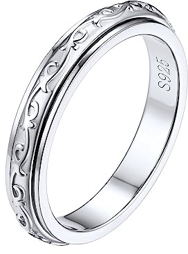 Silvora Keltischer Spinner Fingerring Damen Frauen 3.5mm breit Fidget Anxiety Bandring 925 Silber Drehbarer Celtic Knoten Anti-Stress Roller Ring Vorsteckring Ringgröße 49.3（15.75）