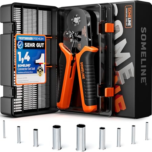 SOMELINE Krymptång Hylsa Set, Hylsor Crimp Tång 0,25-10mm² med 9 typer oisolerad av Kabelsko Set, Självinställande Crimptång, Elektrisk Crimptång, Krimptänger, Kabelskor Presstång, Kabelhylsor