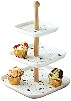 LUCBEI Kuchenständer ServierStänder 3-Lagen-quadratischer Kuchen-Ständer Keramik-Hochzeits-Party-Dessert-Tisch Abnehmbarer Cupcake-Display-Stand-Kreativ-Teig-Servierfach Tortenständer (Color : B)