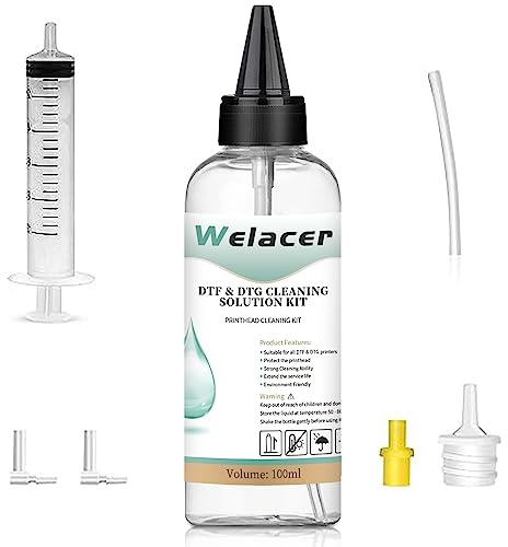 Welacer 100ml DTF Printhead Cleaning Solution for ET8550 L1800 XP-15000, DTF Print Head Cleaner Fluid Supplies, Universal Printer Nozzle Cleaner for All DTF Printers-Work with DTF DTG Ink