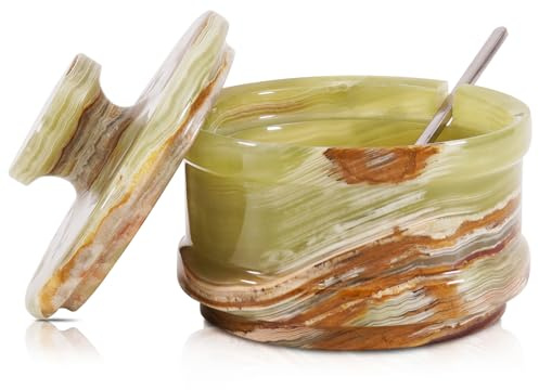 Radicaln Marble Salt Cellar with Lid 4 Inch Green Handmade Salt Jar & Table Salt Storage For Kitchen Countertop, Ideal Salt Container, Salt Dish & Sugar Bowl For Table
