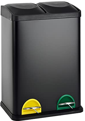 SVITA TC2X20 Küchen-Eimer 40Liter Fassungsvermögen 2x20L Abfalleimer 2er-Mülleimer Mülltrennung Treteimer Schwarz