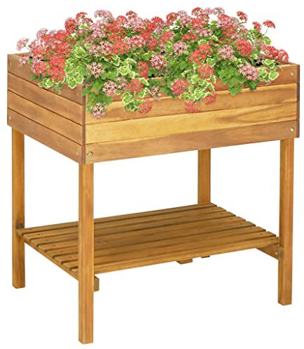 CIADAZ Hochkübel, Hochbeet Balkon, Blumenkasten, Kräuterspirale, Gemüsebeet, Kräuterbeet, Pflanzkasten, Blumenbeet, 78,5 x 58,5 x 78,5 cm Massivholz Akazie