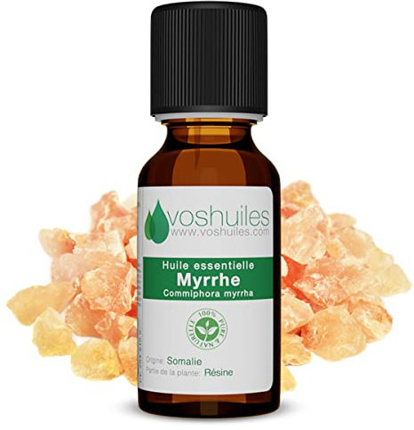 VOSHUILES - Huile Essentielle de Myrrhe - 2ml - Distillation de Résine de Balsamier - Flacon Verre Ambré avec Bouchon Sécurité et Compte-Gouttes de Précision