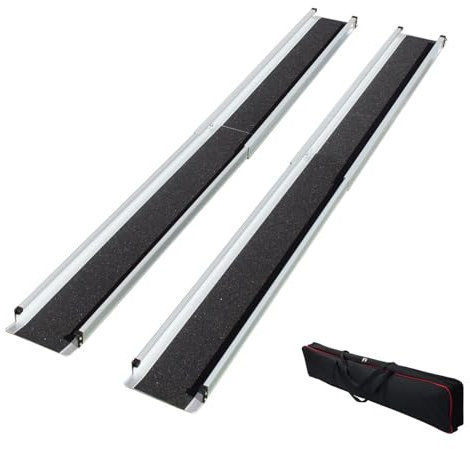 FQMYLTYN Rampen 120-210cm Teleskop Rollstuhlrampe aus Aluminium, Tragbare Schwellenrampe 1 Paar, verstellbare Rampe mit Aufbewahrungstasche, für Zuhause, Stufen, Treppen, Türen (Size : 210cm/4FT)