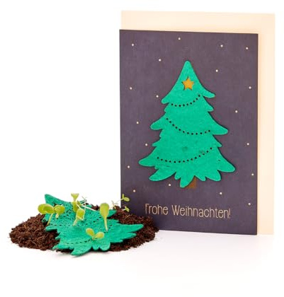 Nachhaltige Weihnachtskarte zum Einpflanzen mit Tannenbaum-Motiv inkl. Umschlag | Grußkarte Weihnachten mit Saatgut | Klappkarte mit Aufschrift Frohe Weihnachten