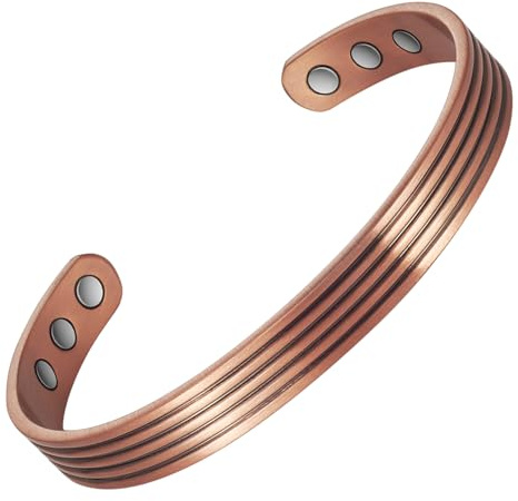 EnerMagiX Copper Magnetic Bracelets for Men Women, 99.9% Solid Copper Magnetic Cuff Bangle with Powerful Magnets (1059)