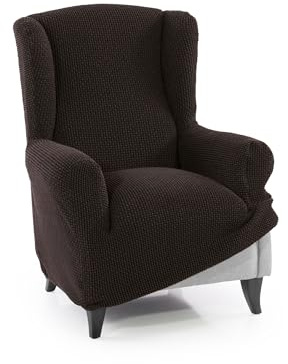 FAVERTI® Super elastischer Sesselbezug für Ohrensessel, 1-Sitzer, 70 bis 100 cm, Modell Novele, Braun, hochwertiger Schutz aus Jacquardgewebe, Baumwollgefühl, Ohrensesselschutz
