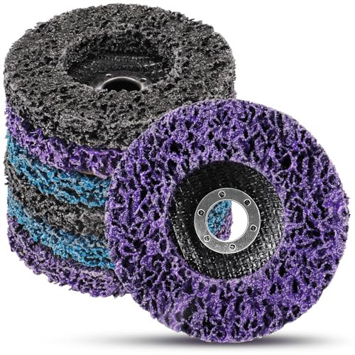 Shineboc 6 Piezas 5x7/8 Discos de Limpieza Gruesos,125mm Diámetro CSD Disco Pulido Disco Limpieza con Soporte, para Tratamiento de Superficies o Eliminación de Barniz（Morado/Azul/Negro）