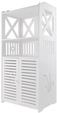 FS-PINGXIANG Bathroom Floor Cabinet with 3 Layer Shelf and Double Door, Modern Wooden Storage Unit, 40x 25x 90CM, for Bathroom, Living Room, White