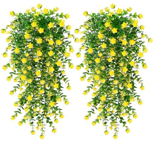 SOMYTING 6 Stück kunstblumen Outdoor wetterfest UV-beständig künstliche balkonpflanzen hängend Künstliche Blumen Kunstpflanzen Balkonpflanze Plastikblumen für Außen Balkonkasten Garten (Gelb)