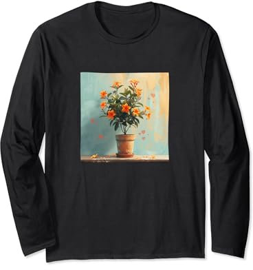 Oleander Plant In Pot Cottagecore Hearts Graphic Long Sleeve T-Shirt