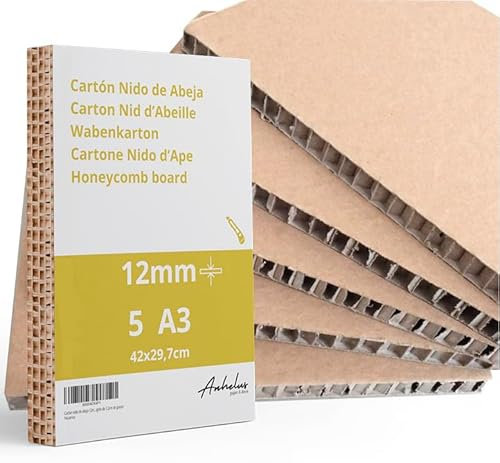 5 A3 x Cartone nido d'ape 10 mm - 5 fogli Cartone Alveolare formato A3 (42 x 29,7 cm) - Pannelli rigido spesso 1cm