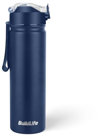 BuildLife 720ML Insulated Water Bottle with Straw,Leak Proof Double Walled Stainless Steel Metal Sports Water Bottles, BPA Free,Dishwasher Safe,Drinking Bottle for Travel,School,Gym (Blue)