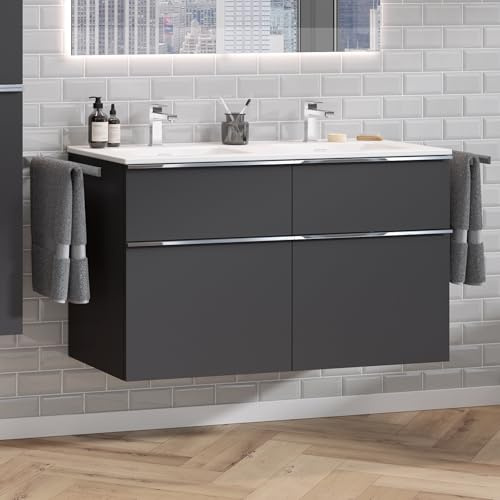 Zentrobad Griff Premium Doppel-Waschbecken mit Unterschrank matt lackiert 120 cm Waschtisch Badmöbel Badezimmer Schrank Badschrank mit 4 Schubladen (Anthrazit matt)