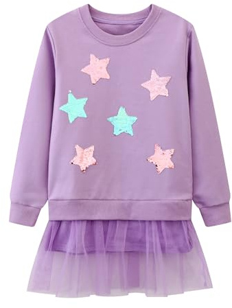 Dioshark Felpa Ragazza Cotone Felpe Maglioni Animalier Ricamo Paillette Maglietta Manica Lunga Ragazze Pullover Primavera Autunno Invernale Girocollo Senza Cappuccio Casual Maglia per Bambini 2-7 Anni