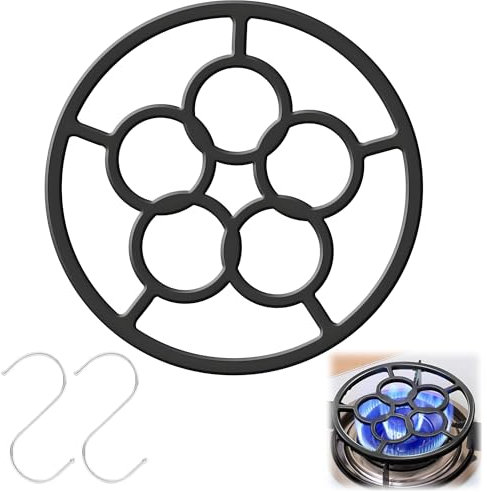lcyen Riduttore ad anello a gas, supporto per piano cottura a gas, riduttore per piano cottura a gas, supporto per pentole di calore, accessori per pentole in ghisa, anello in ghisa con 2 ganci per