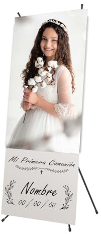 Cartel Comunión Personalizado con Estructura y Lona Impresa, 60 cm x 160 cm, para Eventos, Comuniones, Póster Bodas y Bautizos