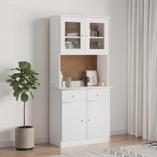 MOBCANT Highboard, Anrichte Mehrzweckschrank Küchenbuffet Kaffeebar Geeignet für Korridor Schlafzimmer Foyer Küche Weiß 77x35x165 cm Massivholz Kiefer