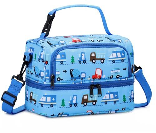 Chase Chic Borsa Termica Bambini, Grande Borsa Termica Porta Pranzo Bambino Bambina Borsetta Frigo Ragazzo Ragazza con Tracolla Staccabile per Picnic Scuola 3-12 Anni, Auto Blu