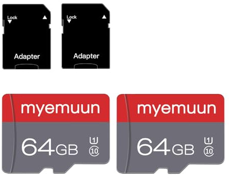 Zwei Speicherkarten TF Karte 64GB mit Adapter, C10 UHS-I A1 für Kamera/Smartphone/Drohnen/Fahrrekorder/Sportkamera (2 x 64GB)