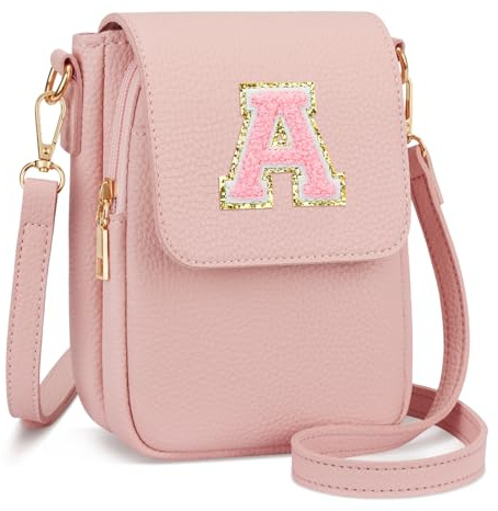CLOUDWINGS Gift for Girls Small Initial Crossbody Bag for Teens Vegan Leather Cell Phone Kids Purse