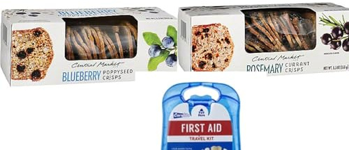 Introducing HEB 2 Pack Central Market(Rosemary Currant Crisps, and Blueberry Poppyseed Crisps) 5.3 Oz each with free first aid kit