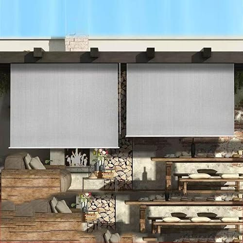 Langlebiger Outdoor-Rollos – wasserdichte Jalousien für Pergolen und Balkone, wärmeisoliert, UV-Schutz, Hellgrau, B 100 x L 240 cm, ideal für Gärten und Terrassen