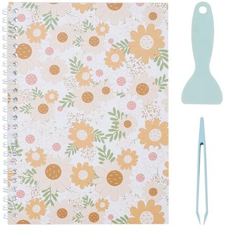 NICENEEDED 6 X 8.4 Inch Sticker Book Collecting Album， Yellow Sticker Storage Book with 100 Sheets Blank Release Paper， Restickable Stickers Organizer Notepads with Tools