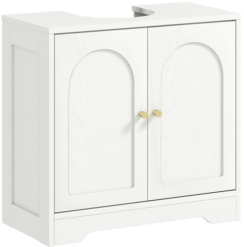 HOMCOM Mobile basso lavabo mobile da bagno con 2 ante con design ad arco mensola regolabile maniglie dorate per lavabo con o senza piedistallo 60 x 30 x 65 cm bianco