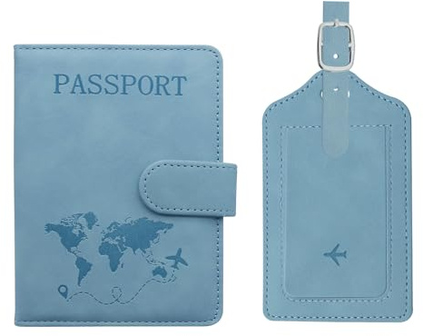 Wefaly RFID Reisepasshülle, Passport Hülle mit Kofferanhänger Flugreise PU-Leder Passport Cover Reisepasshüllen Travel Wallet für Reisepass Ticketkarte Bordkarten Kreditkarte Visitenkarten (Blau)