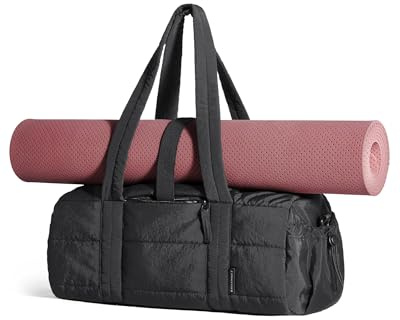 BAGSMART Reiki Bolsa de Deporte Mujer Bolsa de Deporte para Esteras de Yoga con Compartimento Mojado y Seco 18L Acolchado Bolsa Deportiva para Fin de Semana / Natación Negro