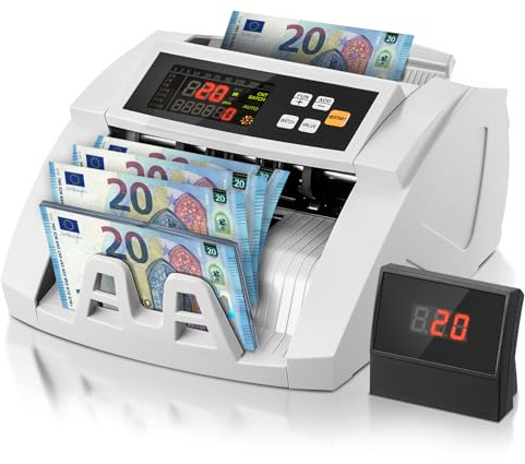 FOHERE Macchina conta Banconote, Macchina conta Soldi Professionale con Rilevamento Falsi UV/MG/IR/DD, 1100 Banconote al Minuto, Display LCD, Modalità Valore e Lotto per Negozi, Banche e Ristoranti
