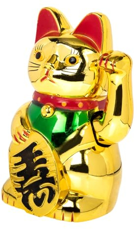 GALPADA Elektrische Maneki Neko Winke Katze Deko Goldfarben Kreative Tischdekoration für Zuhause und Büro Stilvolle Katzenfigur als Glücksbringer und Geschenkidee