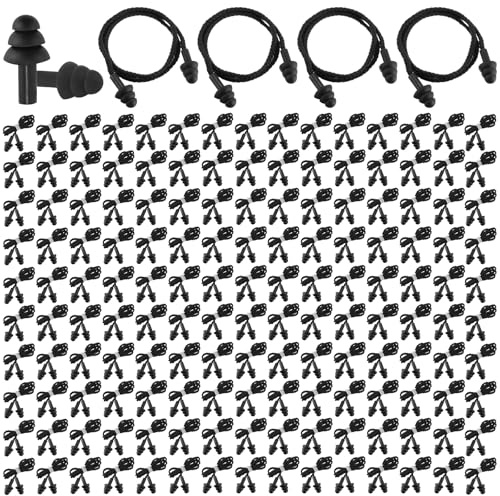 Xuhal 100 Pairs Black Ear Plugs with Cord Bulk, Reusable Silicone Earplugs | 29dB Noise Reduction, Waterproof Ear Plugs, Hearing Protection for Sleep Construction Work Shooting Swimming Sports Hunting