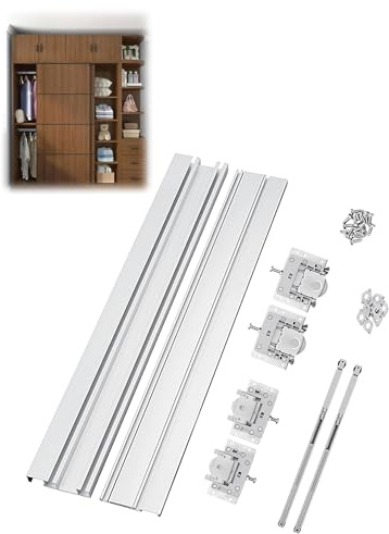 Soft-Close Sliding Door Track Kit for Wardrobe and Cabinet, Quiet Glide with Full Hardware Accessories, Fits 3 Doors(100cm/3.3ft-One Door)