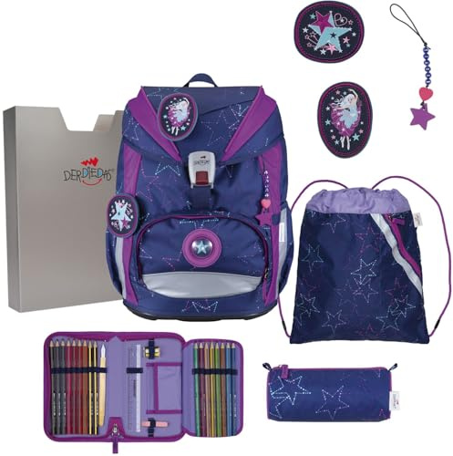 DerDieDas Schulranzen ErgoFlex Light LED Set 6-teilig Dancing Star violett