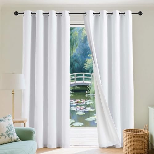 GOUZOO Gardinen 140 x 190 cm Thermo Vorhang Gegen Kälte Und Hitze Blickdicht Wärmeisolierend Gardinen mit Ösen, Waschbar für Schlafzimmer, Weiß