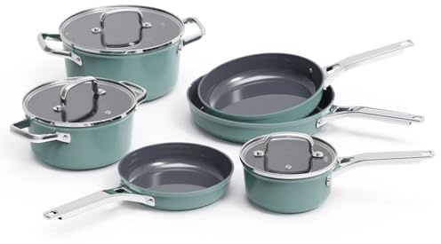 Batterie De Cuisine Antiadhésive 6 Pièces - Poêles Et Casserole À Lait, Sans Fumée, Fond Plat Épais, Compatible Avec Cuisinière À Gaz, Usage Domestique(Green)