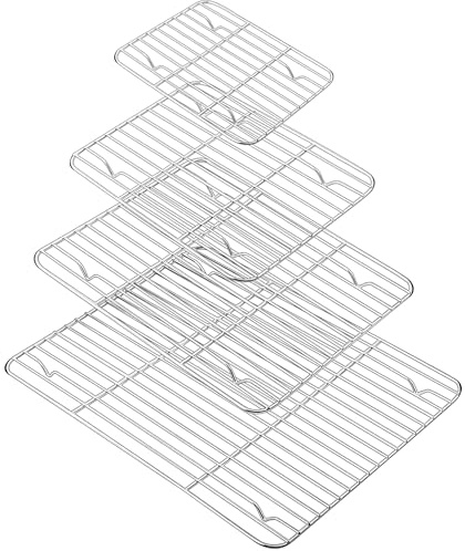 Jeffbaubl 4 Stück Abkühlgitter, Edelstahl Rechteckig, 4 Größe | Edelstahl Auskühlgitter, Kuchengitter Backgitter, Rostfrei Spülmaschinengeeignet, for Backen Kühlen Braten Grillen
