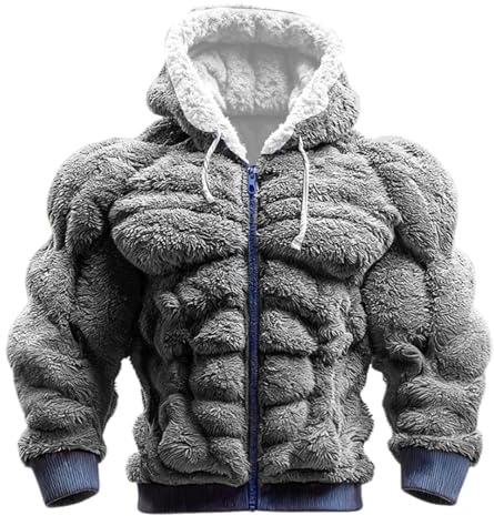 Generisch Sudadera con capucha para hombre Oversize con diseño de músculos de franela con capucha Sudadera con capucha para mujer Suéter 3D con aspecto de músculos gracioso Sudadera de felpa con