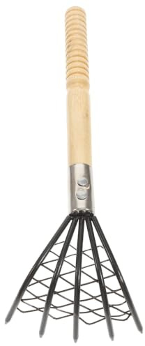 Rastrillo para Almejas de Red 1 Pieza, Acero Inoxidable Negro | Mango de Madera, Bolsa de Red Incluida, Fácil de Limpiar y Antideslizante