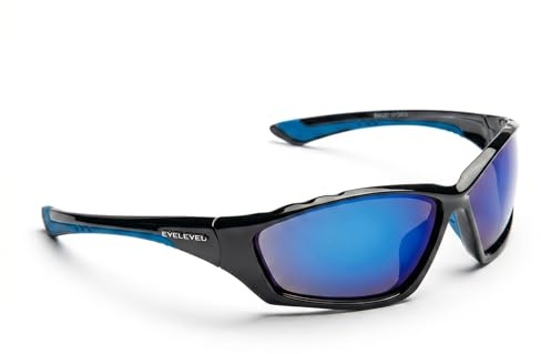 Eyelevel Bullet Polycarbonate Sport Sunglasses, Black Blue Rubber Frame, Blue Mirror Lens, UV400 Shatterproof Wraparound Sunglasses