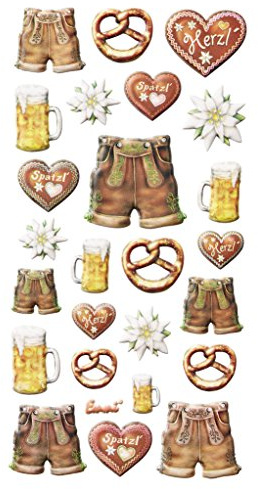 Logbuch-Verlag 25 Aufkleber bayerische Deko Soft-Sticker Bayern Party Oktoberfest Brezel Lederhose Bier Lebkuchenherz selbstklebend Tourismus