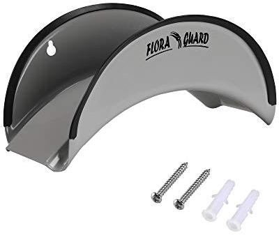 FLORA GUARD Schlauchhalter, Gartenschlauchhalter, Metall, Wandschlauchhalter korrosionsbeständige Schlauchhalterung und rostfreies Schlauchgestell mit Schrauben und Dehnschraube (grau)